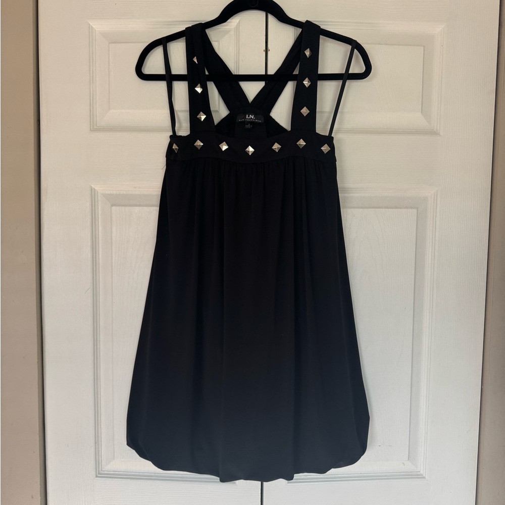 I.N. San Francisco Black Mini Dress with Silver Accents